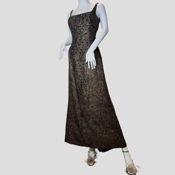 Lillie Rubin Carmen Marc Valvo Collection Brown Beaded Evening Gown Dress Long S - Picture 4 of 16